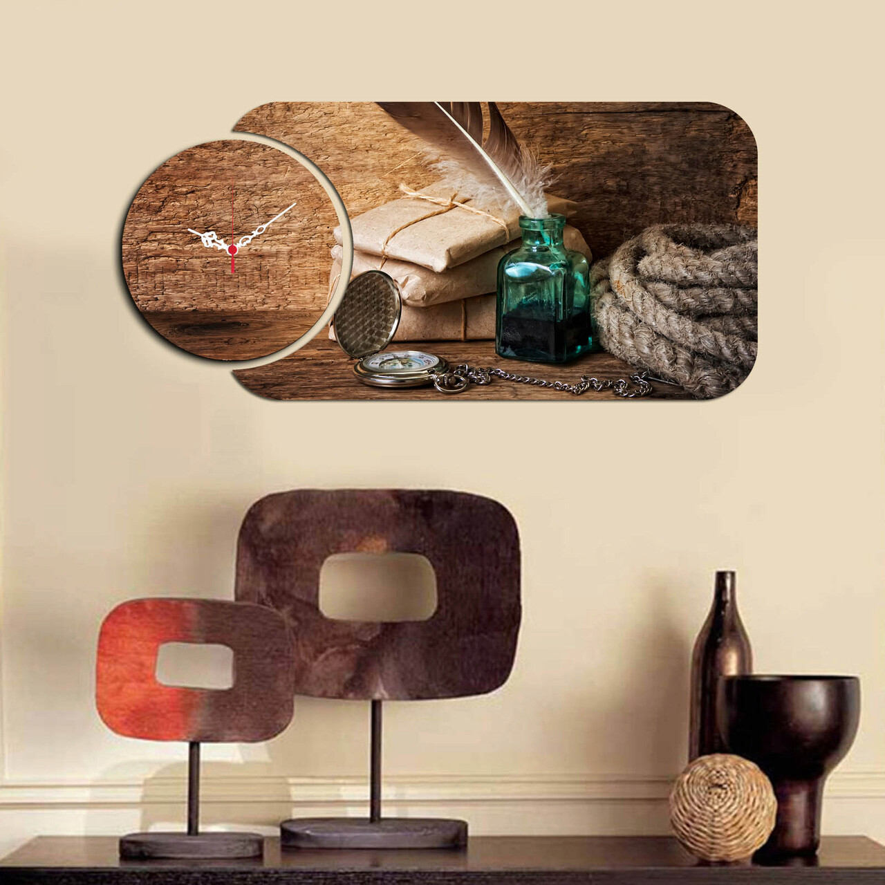 Ceas de perete, YMS-72, Dimensiune: 68 x 32 cm, Multicolor - imagine 3